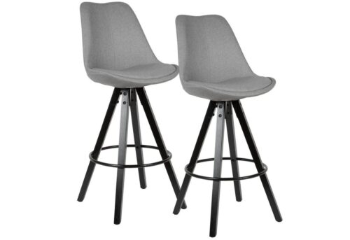 Wohnling Barhocker »WL6.127«, 2er Set Barhocker Hellgrau / Schwarz Design Barstuhl Stoff / Massivholz Skandinavisch 2 Stück Tresenhocker mit Lehne Sitzhöhe 77 cm