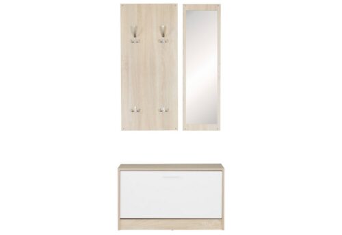 Wohnling Garderoben-Set »WL5.165«, Wand-Garderobe SALERNO mit Spiegel & Schuhschrank Spanplatte sonoma Moderne Flur-Kompaktgarderobe für Jacken & Schuhe Komplettgarderobe