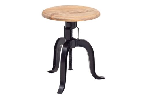Wohnling Drehhocker »WL6.658«, 39x62,5x39 cm Akazie Massivholz / Metall Schwarz Drehbar Design Dekohocker Höhenverstellbar Stehhocker Rund Industrie Kleiner Barhocker Metallhocker mit Holzplatte Modern