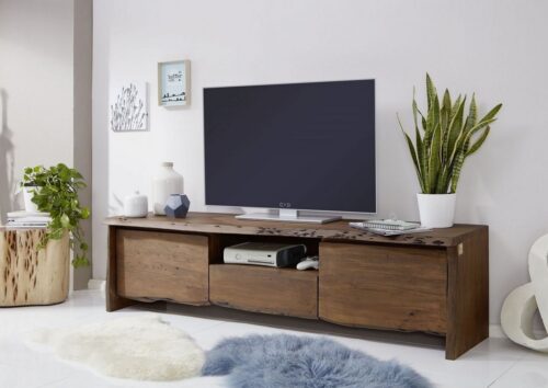 Massivmoebel24 TV-Board »PURE ACACIA« (Modernes Massivholz TV-Board mit Schublade und Türen inklusive Softclose in braun lackiert 191x45x50 Akazie montiert), echte Baumkante, natürliche Risse und Unebenheiten, Unikat, Einzelstück