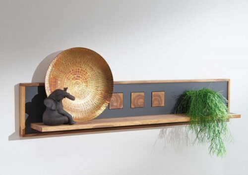 Massivmoebel24 Wandregal »TURIN«, Hirnholzelement,Sheeshamholz