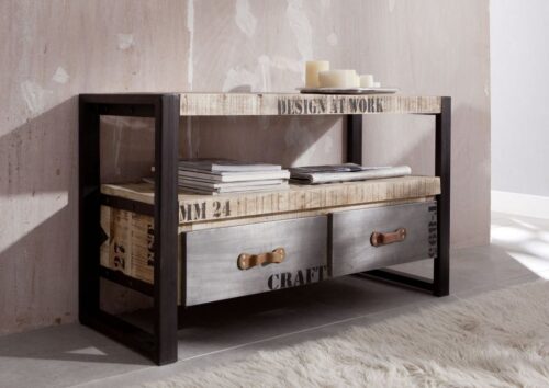 Massivmoebel24 TV-Board »FACTORY« (104x40x60 Mango montiert, TV-Board Mangoholz Industrial), Industrial-Stil, Industrie-Optik, Vintage-Look, bedruckt