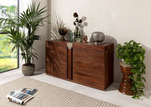 Massivmoebel24 Sideboard »AMSTERDAM« (135x45x75 Mango montiert Sideboard massiv aus Mangoholz klein), sandgestrahlte Oberfläche, Vintage, Rissstruktur, raue Oberfläche, Used Look