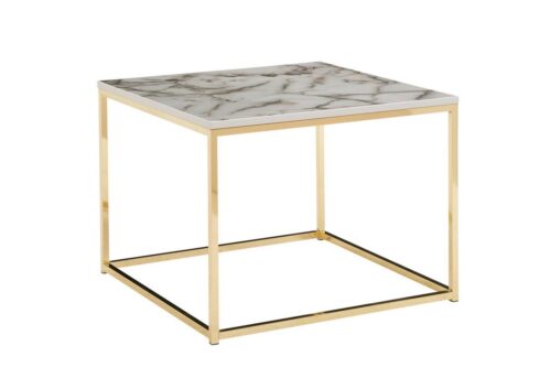 Wohnling Couchtisch »WL6.604«, 60x60x45 cm mit Marmor Optik Weiß / Gold Wohnzimmertisch mit Metall-Gestell Sofatisch Eckig Tisch Wohnzimmer  Beistelltisch