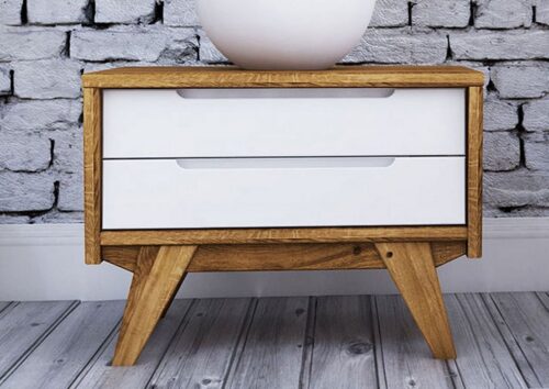 Massivmoebel24 Nachttisch »ORIGINAL RETRO« (55x38x42 Wildeiche montiert, Nachttisch mit weißer Front im Retro-Stil, Vintage), Retro-Look,Sixty-Style,