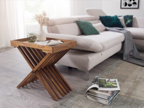 Wohnling Beistelltisch »Beistelltisch MUMBAI Massivholz Sheesham Design Klapptisch Serviertablett und Tisch-Gestell klappbar Landhaus-Stil«