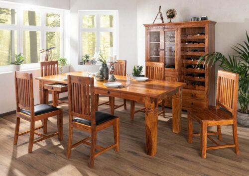 Massivmoebel24 Esstisch »OXFORD« (Stilvoller Esstisch inklusive 4 Schubladen, Platz für 10 Personen, mit vielen Designdetails, braun lackiert 240x100x76 Akazie), hochwertiges Edelholz,authentische Holzadern,aufwendige Schnitzereien und Verzierungen,