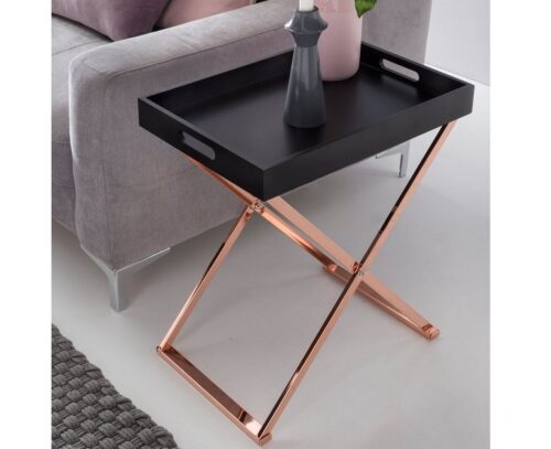 Wohnling Beistelltisch »Beistelltisch TV-Tray zusammenklappbar 48 x 61 x 34 cm schwarz / kupfer MDF Design Wohnzimmertisch mit Tablett Kaffeetisch modern Tabletttisch Holz«