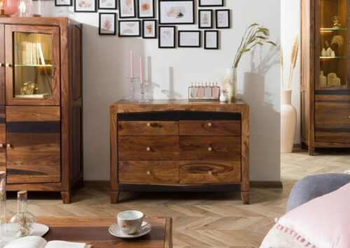 Massivmoebel24 Sideboard »ANCONA« (110x45x80 Sheesham), Rahmenfrontdesign, angeschrägte Kanten, schwarze Akzente