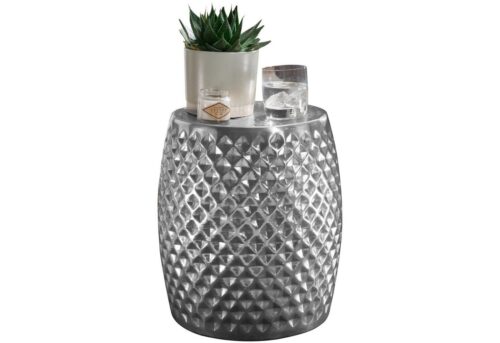 Wohnling Beistelltisch »WL5.448«, 32x42x32 cm Aluminium Anstelltisch Silber Orientalisch Rund Flacher Hammerschlag Sofatisch Metall Design Wohnzimmertisch Modern Ablagetisch Indisch Telefontisch