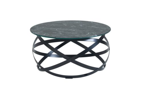 Wohnling Couchtisch »WL6.615«, 60x60x30 cm Glas Sofatisch Rund mit Marmor Optik Schwarz Wohnzimmertisch Kaffeetisch mit Metall-Gestell Kleiner Tisch Beistelltisch Wohnzimmer Modern