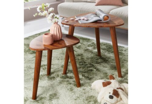 Wohnling Beistelltisch »Design Satztisch WL5.574 Sheesham Massivholz Beistelltisch 2er Set Klein Couchtisch Set 2 Holz Tische Massivholz Wohnzimmertisch Schmaler Sofatisch Ablagetisch«