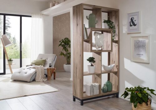 Massivmoebel24 Raumteiler »VILLANDERS«, Hirnholz-Element,Eisenrahmen Konstruktion,Unikate Rissoberfläche,