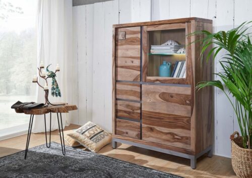 Massivmoebel24 Highboard »LE HAVRE« (103x40x148 Sheesham / Akazie montiert)