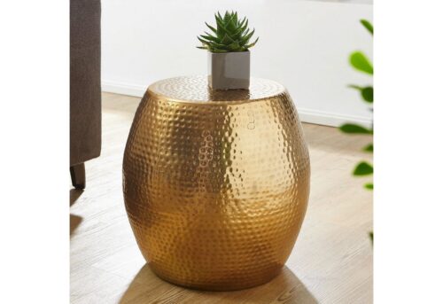 Wohnling Beistelltisch »Beistelltisch 42 x 42 x 42 cm Aluminium Gold Dekotisch Orientalisch Rund Designer Ablagetisch Metall Modern Anstelltisch Schmal Kleiner Hammerschlag Abstelltisch«