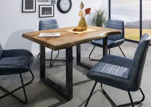 Massivmoebel24 Baumkantentisch »FREEFORM« (160x90x77 Mango, Baumkantentisch Esstisch aus Holz massiv Massivholz Küchentisch), Echte Baumkante, Natürliche Risse und Unebenheiten