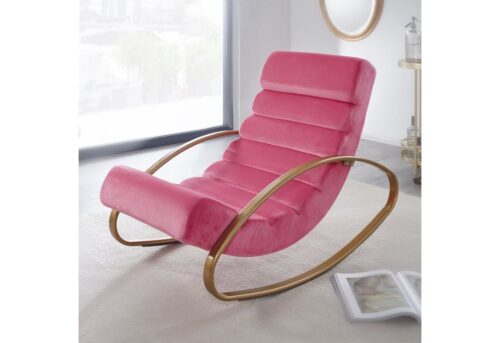 Wohnling Schaukelstuhl »WL6.225«, Relaxliege Samt Rosé / Gold 150 kg Belastbar Schwingsessel 61x81x111 cm Design Schaukelstuhl Innenbereich Schwingstuhl Lounge Liege Modern