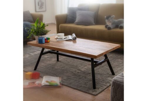 Wohnling Beistelltisch »Couchtisch Mango Massivholz / Metall 110x42,5x60 cm Wohnzimmertisch Tisch Rustikal Echtholz und Edelstahl Moderner Sofatisch Massiv«