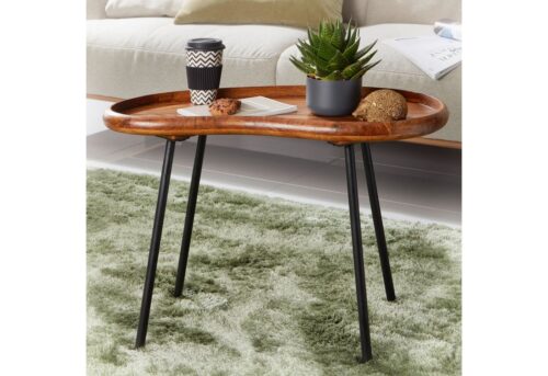 Wohnling Beistelltisch »Couchtisch WL5.669 71x51x40 cm Sheesham massiv Sofatisch Nierenform mit Metallbeinen Wohnzimmertisch Massivholz Kleiner Nierentisch Echtholz Stubentisch Holz Beistelltisch Modern«