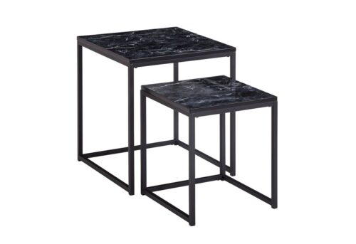 Wohnling Beistelltisch »Design Beistelltisch 2er Set Schwarz Marmor Optik Eckig Couchtisch 2-teilig Tischgestell Metall Kleine Wohnzimmertische Moderne Satztische Quadratisch«