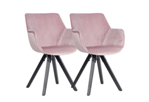 Wohnling Esszimmerstuhl »WL6.120«, 2er Set Küchenstuhl Samt Rosa mit Armlehnen Stühle Modern mit schwarzen Beinen Bequemer Schalenstuhl Gepolstert