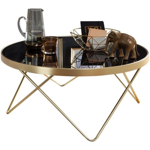 Wohnling Couchtisch »WL5.786«, DANA Ø 82 cm Schwarz / matt Gold Beistelltisch Metall/Glas Tisch mit Glasplatte Ablagetisch modern Großer Wohnzimmertisch Glastisch mit Metallgestell