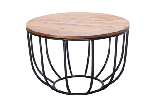 Wohnling Couchtisch »WL5.677«, 60x39x60 cm Sheesham Massivholz / Metall Korbtisch Design Sofatisch Wohnzimmertisch Rund Stubentisch Industrial Braun Holztisch Kaffeetisch Massiv Wohnzimmer