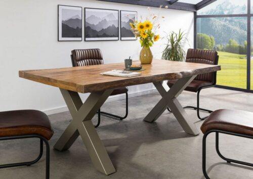 Massivmoebel24 Baumkantentisch »FREEFORM« (220x100x77 Mango, Esstisch Baumkantentisch aus Echtholz echte Baumkante massiv), Echte Baumkante, Natürliche Risse und Unebenheiten