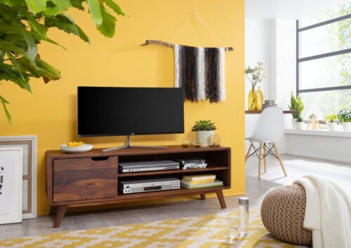 Massivmoebel24 TV-Board »MALMÖ 2« (134x40x48 Sheesham montiert, TV-Board aus Echtholz mit griffloser Front, Retro-Stil), Retro-Stil, Kabelführung