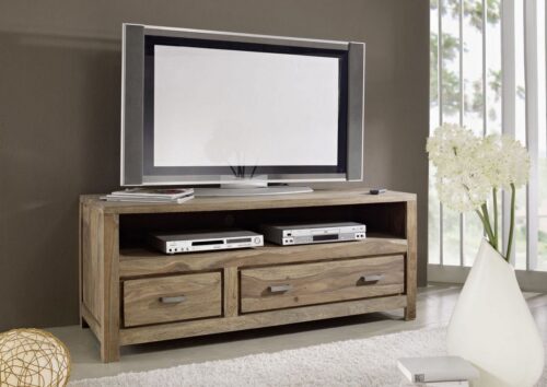 Massivmoebel24 TV-Board »BUDDHA« (148x55x60 TV Bank aus massivem Holz mit Kabelführung, natur Massivholz Palisander Sheesham - bereits montiert), Griffe aus Metall, einzigartige und edle Holzmaserung, robust, modern und stilvoll, klare Linienführung