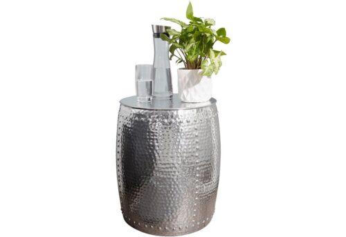 Wohnling Beistelltisch »WL5.469«, 42x49x42cm Aluminium Silber Dekotisch orientalisch rund Kleiner Hammerschlag Abstelltisch Designer Ablagetisch Metall modern Anstelltisch schmal