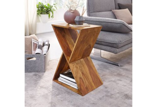 Wohnling Beistelltisch »Beistelltisch X-Form 43x60x30 cm Sheesham Massivholz Anstelltisch Tisch Wohnzimmer Massiv Kleiner Wohnzimmertisch Echtholz Sofatisch mit Ablagen«