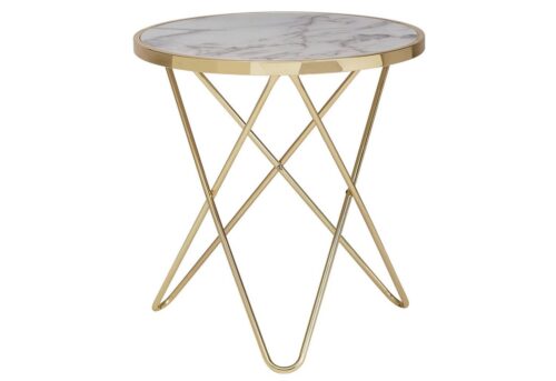 Wohnling Beistelltisch »WL5.996«, Design Marmor Optik Weiß Rund Ø55 cm Gold Metallgestell Kleiner Wohnzimmertisch Couchtisch