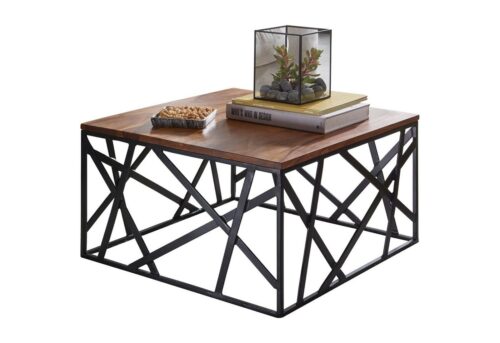 Wohnling Couchtisch »WL5.596«, BEKAL 60x35x60 cm Sheesham Massivholz / Metall Sofatisch Design Wohnzimmertisch Industrial Style Stubentisch Braun / Schwarz Designer Kaffeetisch massiv Tisch quadratisch