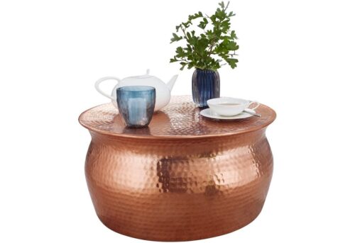 Wohnling Couchtisch »WL5.455«, 60x30,5x60cm Aluminium Kupfer Beistelltisch orientalisch rund Flacher Hammerschlag Sofatisch Metall Design Wohnzimmertisch modern Loungetisch indisch Stubentisch klein