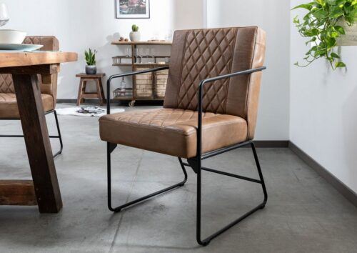 Massivmoebel24 Sessel »IRON LABEL« (Polstersessel, Fernsehsessel, Relaxsessel, Stilvoller Echtleder Sessel im Vintage stil, braun, mit Eisengestell, im 4er Set 55x65x91 montiert), hochwertiges Büffel-Leder, 4er-Set