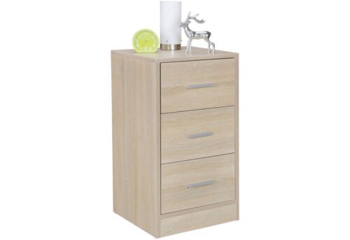Wohnling Nachtkonsole »WL5.156«, Nachtkonsole FOGGIA Holz Nachttisch modern mit 3 Schubladen sonoma Design Nachtkästchen 37,5 x 68 x 35 cm Extra hohes Nachtschränkchen