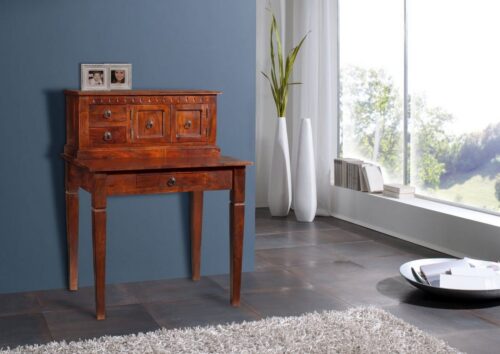 Massivmoebel24 Schreibtisch »OXFORD« (85x68x111 Akazie montiert, Schreibtisch aus massiven Echtholz mit Schnitzereien und Verzierungen im Landhausstil), hochwertiges Edelholz,authentische Holzadern,aufwendige Schnitzereien und Verzierungen,detailreich und stilvoll