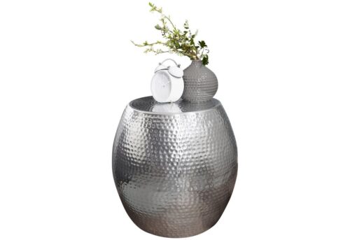 Wohnling Beistelltisch »WL5.466«, 42 x 42 x 42 cm Aluminium Silber Dekotisch Orientalisch Rund Designer Ablagetisch Metall Modern Anstelltisch Schmal Kleiner Hammerschlag Abstelltisch