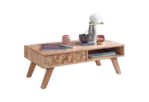 Wohnling Couchtisch »WL5.599«, REWA 95x35x50cm Akazie Massivholz Sofatisch Design Wohnzimmertisch mit Schublade Stubentisch Landhaus Braun Designer Holztisch Kaffeetisch Massiv Tisch Wohnzimmer Modern