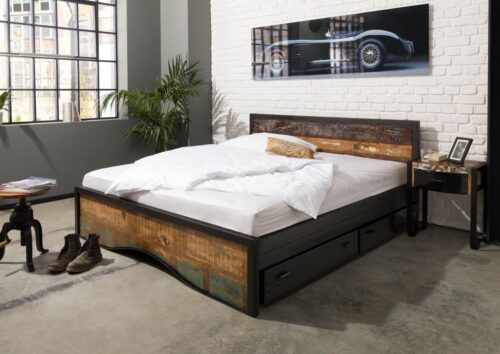 Massivmoebel24 Massivholzbett »INDUSTRIAL« (200x200 Altholz)