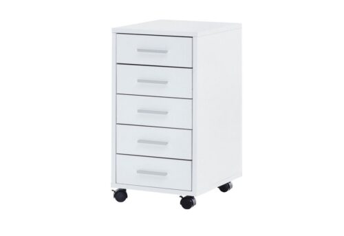 Wohnling Rollcontainer »WL5.273«, Rollcontainer Weiß 33 x 63 x 38 cm Holz Schubladenschrank Schreibtisch Büro Schrank mit 5 Schubladen Container Rollschrank klein Standcontainer schmal Schreibtischcontainer mit Rollen