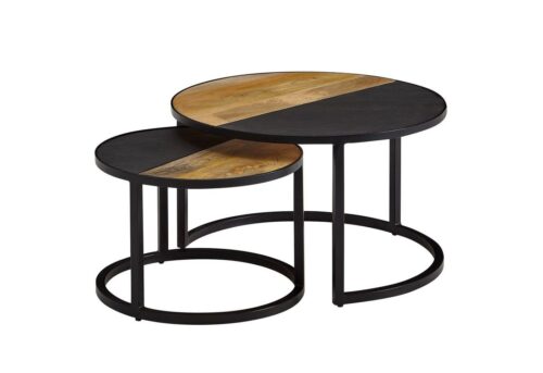 Wohnling Satztisch »WL6.582«, Couchtisch 2er Set Mango Massivholz / Stein Sofatisch Rund Modern Design Beistelltisch 2-teilig Runde Wohnzimmertische Holztisch Metall