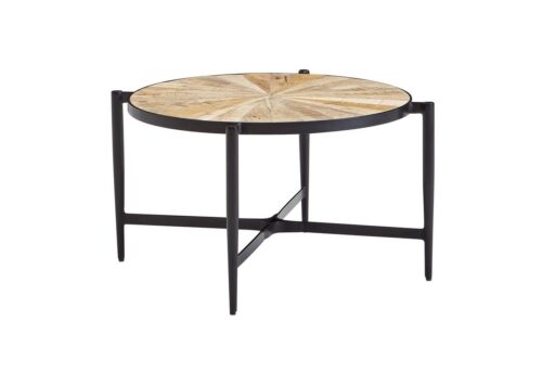 Wohnling Couchtisch »WL6.633«, 70x70x38 cm Mango Massivholz / Metall Sofatisch Industrial Design Wohnzimmertisch Rund Holztisch Kaffeetisch Beistelltisch Stubentisch Modern Tisch Wohnzimmer