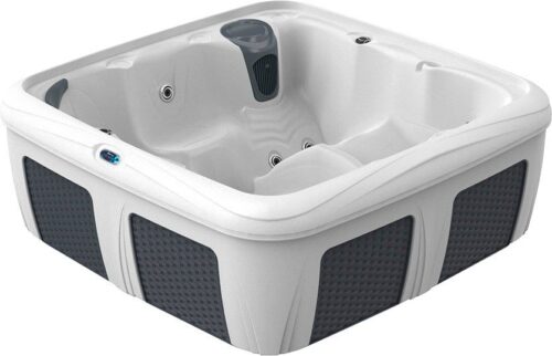 Interline Whirlpool »Stonehenge Odyssey White Diamond / Grey Wicker«, mit Abdeckung, MoonGlo Wasserfall und LED Beleuchtung, BxLxH: 208x208x81 cm, für bis zu 7 Personen