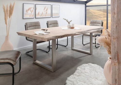 Massivmoebel24 Baumkantentisch »FREEFORM« (210x110x78 Akazie, Baumkantentisch Esstisch Akazie Echtholz echte Baumkante massiv), Echte Baumkante, Natürliche Risse und Unebenheiten