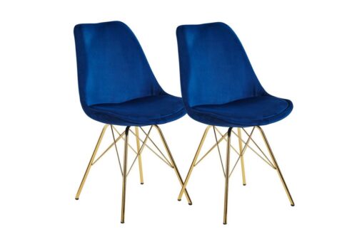 Wohnling Esszimmerstuhl »WL6.186«, Küchenstuhl 2er Set Samt Blau Polsterstuhl mit goldenen Beinen Schalenstuhl Skandinavisches Design Stuhl Gepolstert mit Stoffbezug