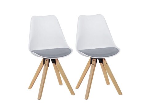 Wohnling 4-Fußstuhl »WL5.025«, 2er Set Retro Esszimmerstuhl LIMA weiß/grau Polsterstuhl Skandinavisch Rückenlehne Küchenstuhl Stoff gepolstert