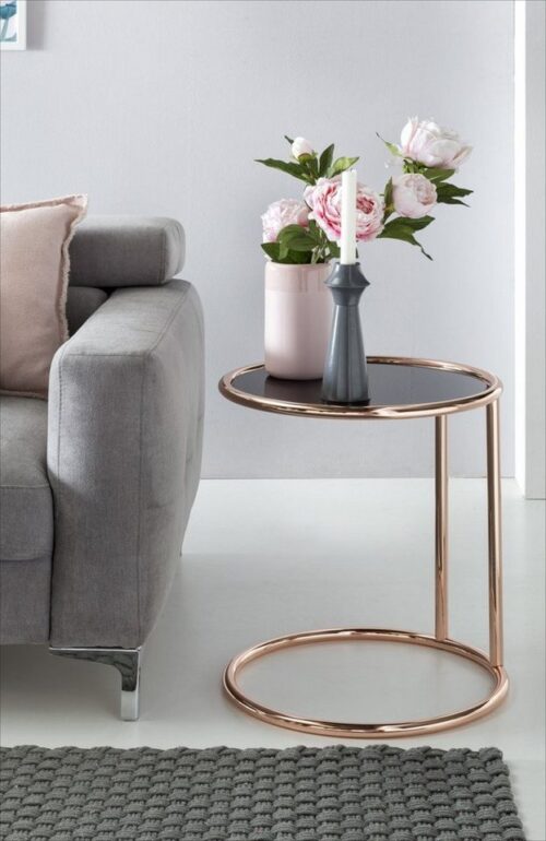 Wohnling Beistelltisch »Design Beistelltisch Metall Glas ø 45 cm Schwarz / Kupfer Wohnzimmertisch verspiegelt Couchtisch modern Glastisch Sofatisch rund«