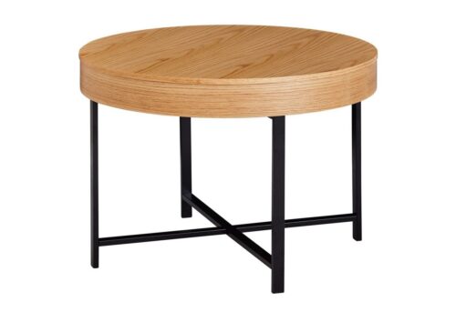 Wohnling Beistelltisch »Design Couchtisch Rund Ø 69 cm mit Eichen Optik Tisch mit Stauraum Lounge-Wohnzimmertisch mit Metallbeine MDF Beistelltisch«